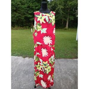 Vintage 80s 90s Red Floral 2Piece Set SZ14 Tropical Resort Maxi Bold Cottagecore